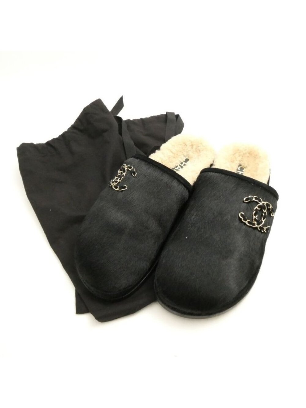 Chanel Velvet Calfskin Flats Flat Sandals 37.5